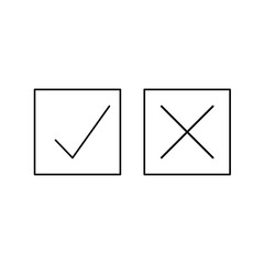 Thin line check mark icons. tick and cross checkmarks flat line icons set. Vector illustration isolated on white background