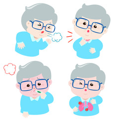 Obraz premium Senior Covid-19 coronavirus sign vector illustration.