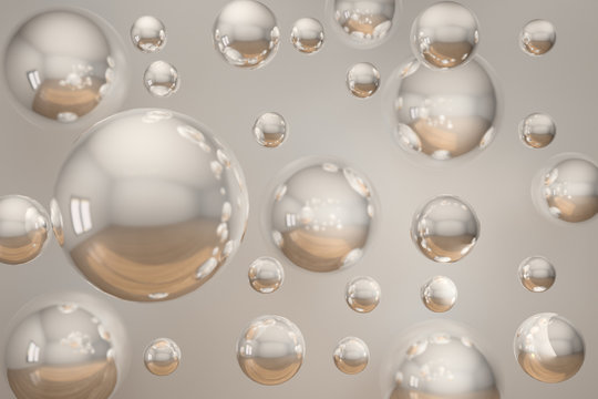 Bubble floating background, Concept image of ideas  for luxury and elegant advertisement, 3d illustration.