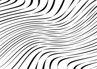 Abstract psychedelic stripes for digital wallpaper design. Line art pattern. Trendy texture. Monochrome design. Vector print template. Geometry curve lines pattern. Futuristic concept