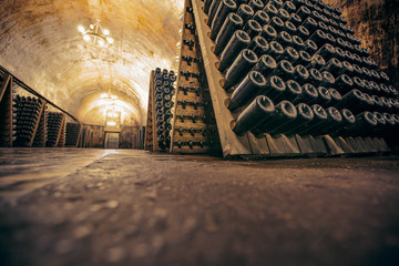 Champagne facory storehouse in the cellar