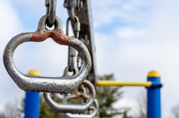 Close-up of play structure handgrip