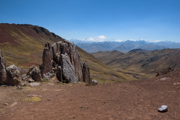 The sharp rocks of the Stone Forest on Palccoyo Mountain near the Rainbow Mountains, Peru