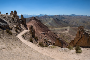 The sharp rocks of the Stone Forest on Palccoyo Mountain near the Rainbow Mountains, Peru