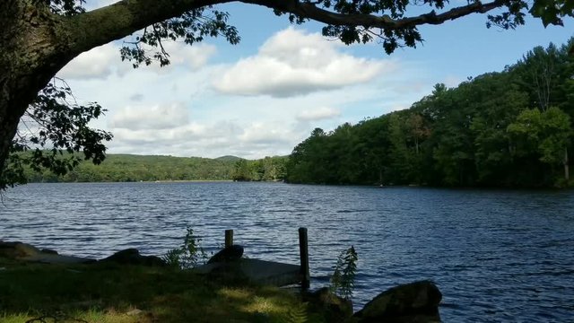 Scenic landscape across Harrisville Pond in Early Autumn, Harrisville, NH, USA
