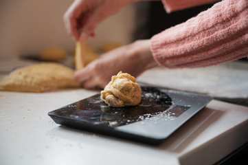 Weighing home made pastry dough