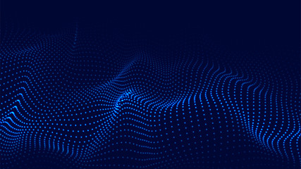 Vector abstract blue futuristic background. Big data visualization. Digital dynamic wave of particles.
