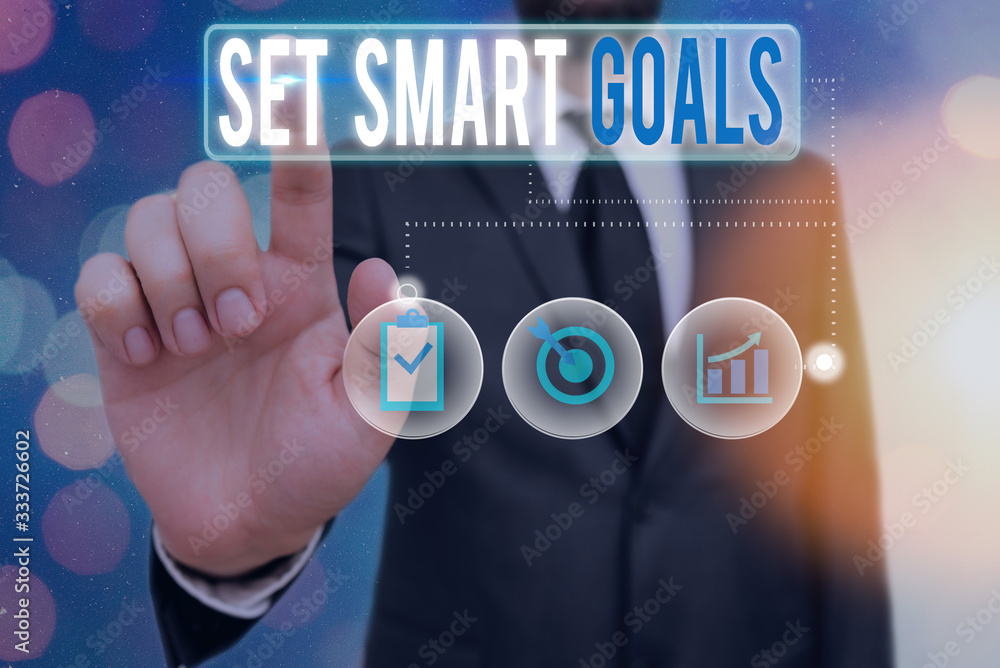Poster word writing text set smart goals. business photo showcasing giving criteria to guide in the setting