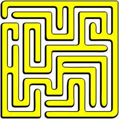 Yellow square maze(10x10) on a white background