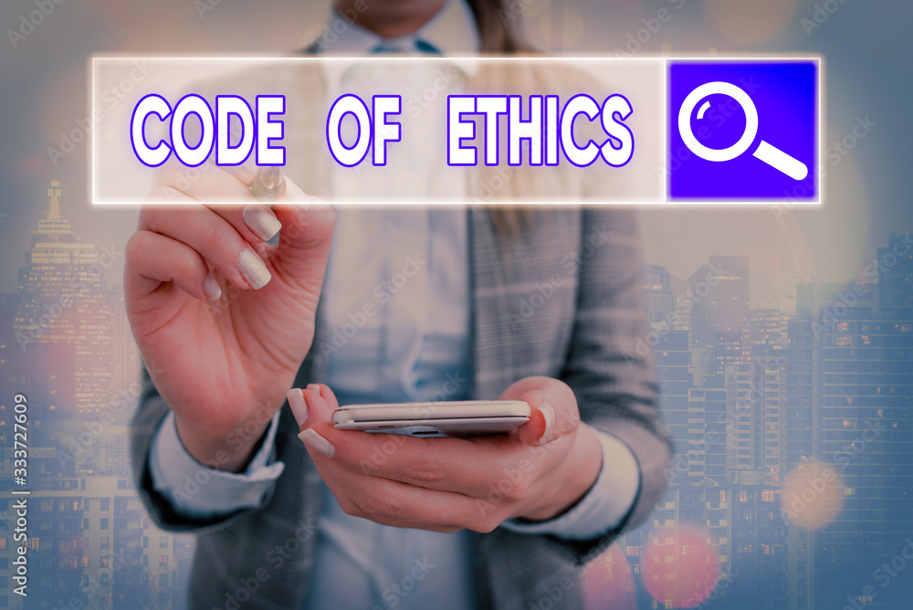 Poster text sign showing code of ethics. business photo text basic guide for professional conduct and impos