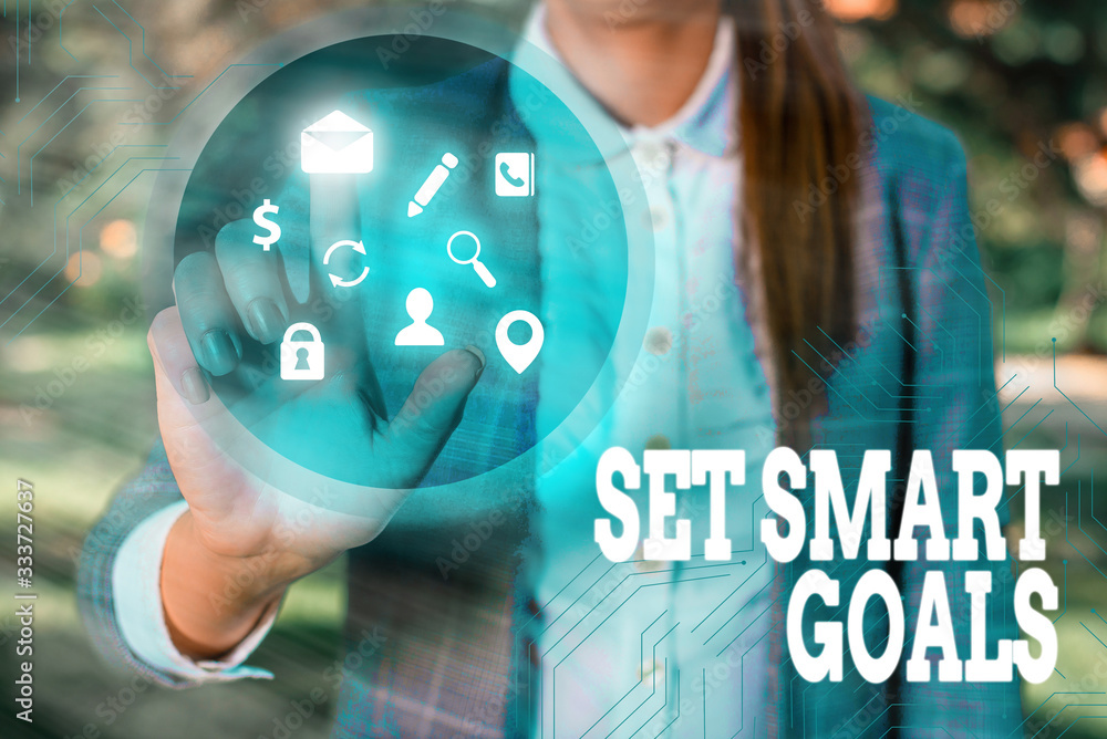 Poster word writing text set smart goals. business photo showcasing giving criteria to guide in the setting