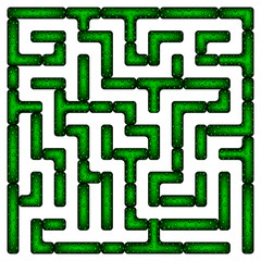 Glass green maze with drops on a white background