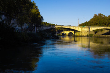 Rome, Sunny day, bridge over the Tiber river