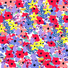 Fototapeta premium Seamless pattern. Vector floral design with wildflowers. Romantic background