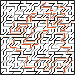 Black square maze(26x26) with help on a white background