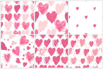 Seamless pattern set with hearts. Valentines day background