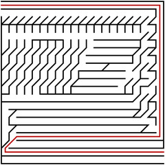 Black square maze(21x21) with help on a white background