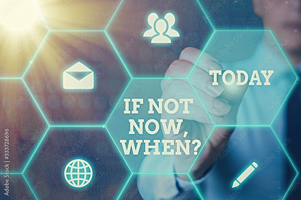 Poster text sign showing if not now when question. business photo text start acting from this moment do not