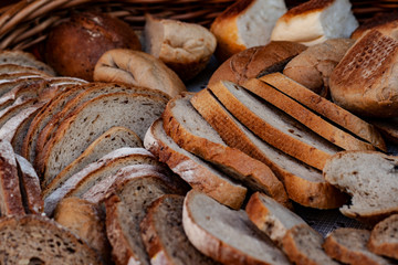 Different kinds of bread in a basket