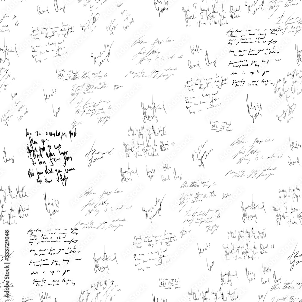 Poster seamless abstract text pattern. handwritten font on a white background. ink on paper