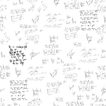 Seamless abstract text pattern. Handwritten font on a white background. Ink on paper