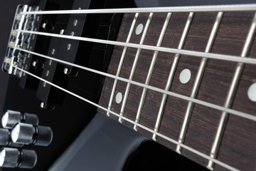 Bass guitar neck pickups bridge volume pots selective focus