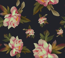 Fototapety  Seamless pattern with flowers on dark background