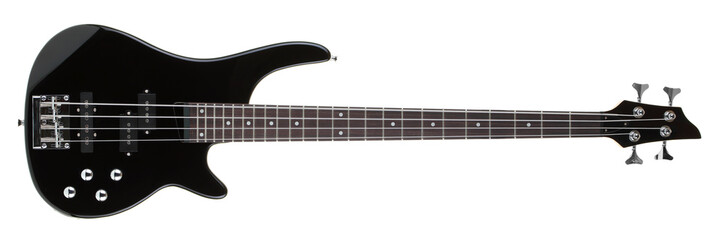 Four string 24 fret two octive bass guitar on white background - Powered by Adobe