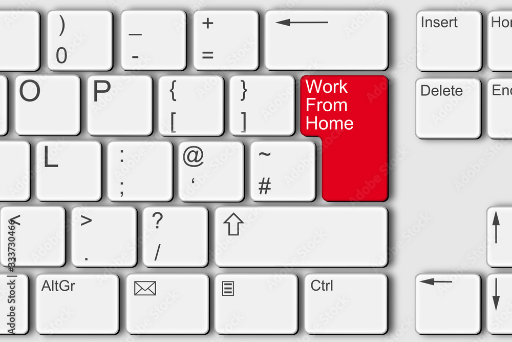 Poster work from home concept pc computer keyboard illustration red