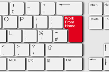 work from home concept PC computer keyboard illustration red