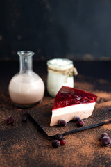 Diet dessert blancmange made from soy milk, carob and fruit jelly