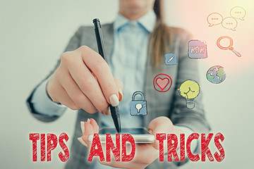 Text sign showing Tips And Tricks. Business photo text piece of inside facts specially in betting...