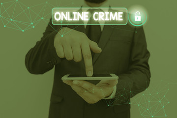 Conceptual hand writing showing Online Crime. Concept meaning crime or illegal online activity...