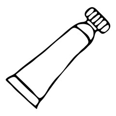 Vector illustration of a tube of medicine in the form of cream or gel, medicine. Black outline on an isolated white background in the Doodle style. For websites, textiles, paper, Wallpaper, leaflets