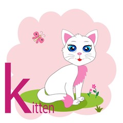 K word for kitten animal alphabet illustration 