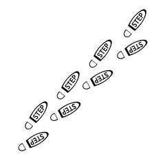 Steps, bootprints, icon. Raster illustration.