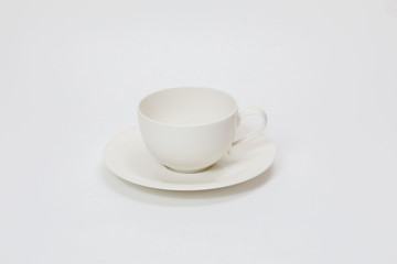 white cup for tea or coffee on a white background