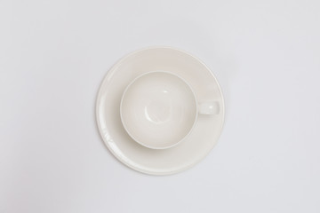 white cup for tea or coffee on a white background