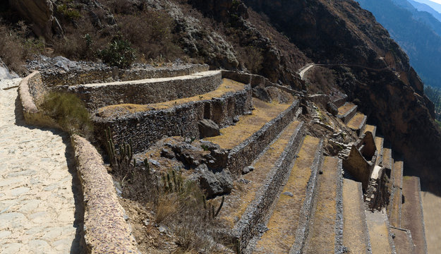 The Inca ruins of Ollantaytambo in the Sacred Valley near Cusco, Peru
