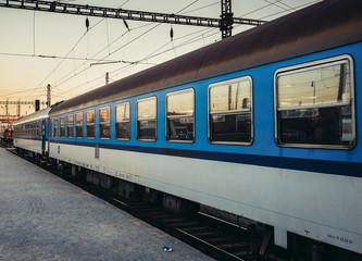Fototapeta premium Train at Main Railway Station in Pilsen, Czech Republic