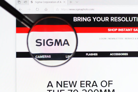 Tolyatti / Russia - 02.23.2019:  SIGMA logo on the official website homepage. SIGMA logo visible on monitor screen through a magnifying glass