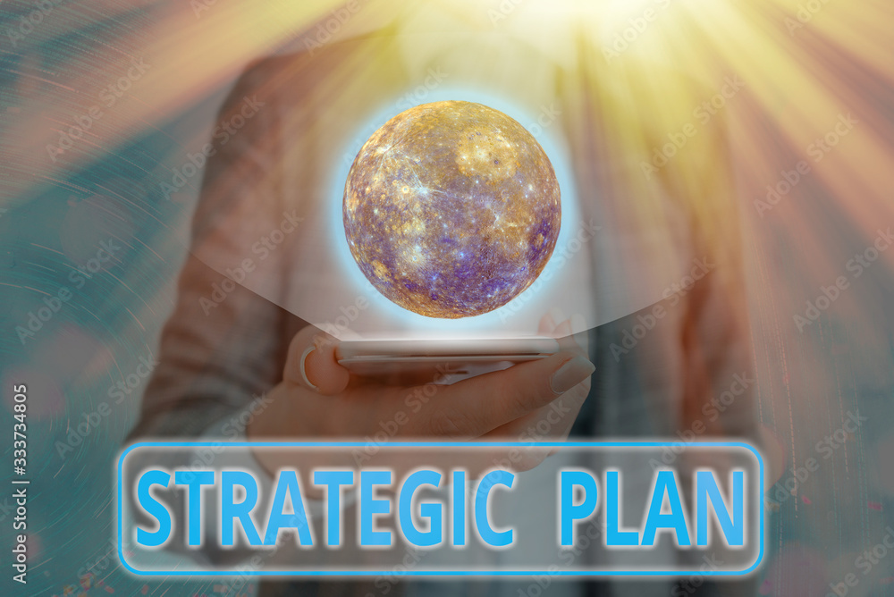 Poster writing note showing strategic plan. business concept for a systematic process of envisioning a desi