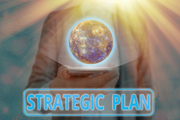 Writing note showing Strategic Plan. Business concept for a systematic process of envisioning a...