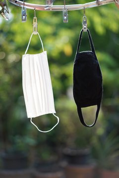 Dust Protection Face Mask Hanging After Washing In Sunny Day