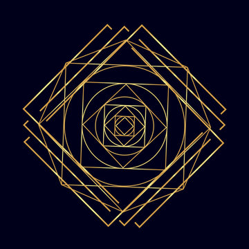 Golden vector sketch tattoo geometric shape, triangle, line art, rhombus, diamond and square.