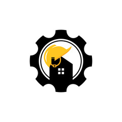 Gear Helmet Home Renovation Construction Logo Design. Building Repairs Vector Icon Graphic