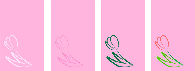 Fototapeta premium A set of pink backgrounds with a tulip pattern made in different colors. Templates for creating greeting cards, flyers.