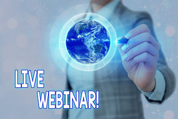 Word writing text Live Webinar. Business photo showcasing presentation lecture or seminar...
