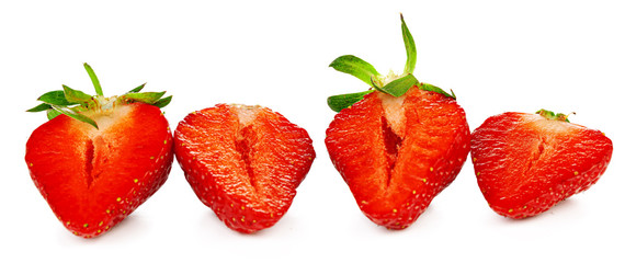Sliced strawberry isolated on a white background. Macro.