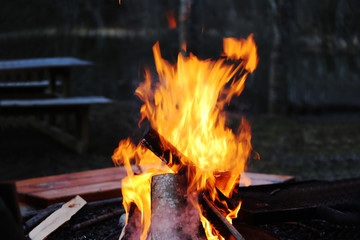 fire in fireplace